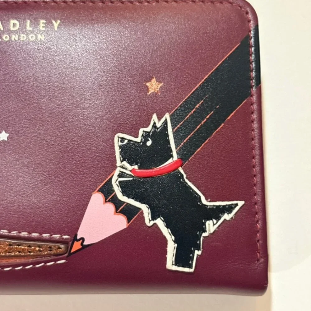 Radley London Scottie Dog Leather Wallet Zip Around Burgundy - Picture 5 of 12